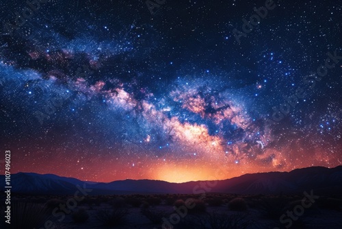 Wallpaper Mural Starry night sky with a bright orange glow and a bright blue star Torontodigital.ca