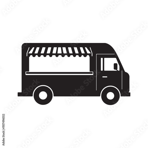 Street food truck kitchen silhouette vector illustration