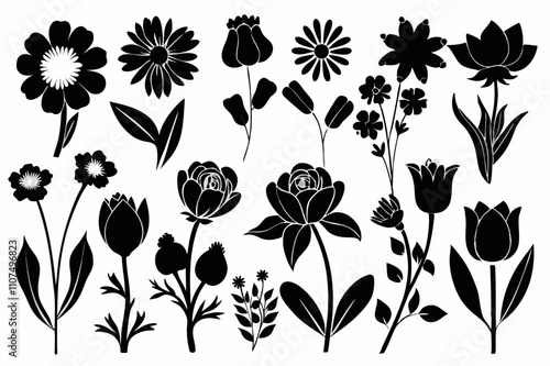 Floral Silhouettes Collection – Black Botanical Design Elements