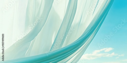 Curtain in motion Light blue pastel sky Slow-motion v