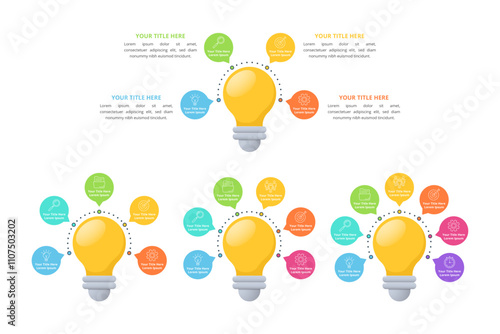 Light Bulb Infographic Elements with Multiple Step and Editable Text for Business Presentation, Poster, Banner and Booklet.