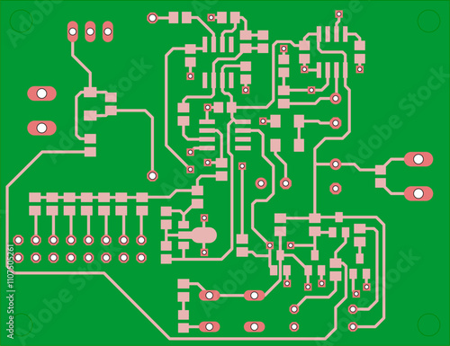 Tracing conductors of printed circuit board
of electronic device. Vector engineering 
drawing of pcb design. Electric background.
Computer technic cad project.