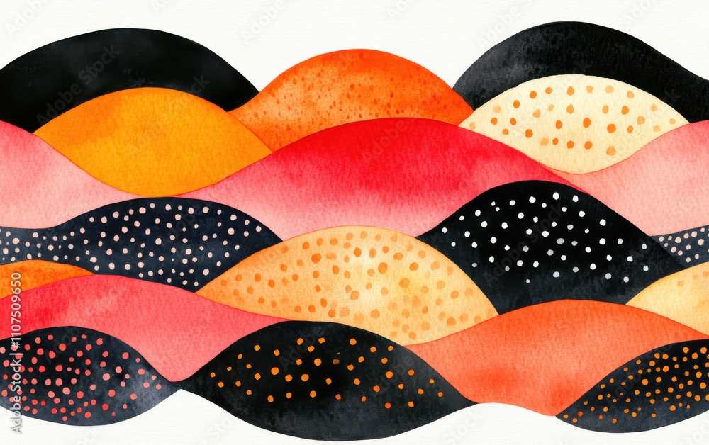 Fototapeta premium Colorful abstract watercolor waves with dotted patterns