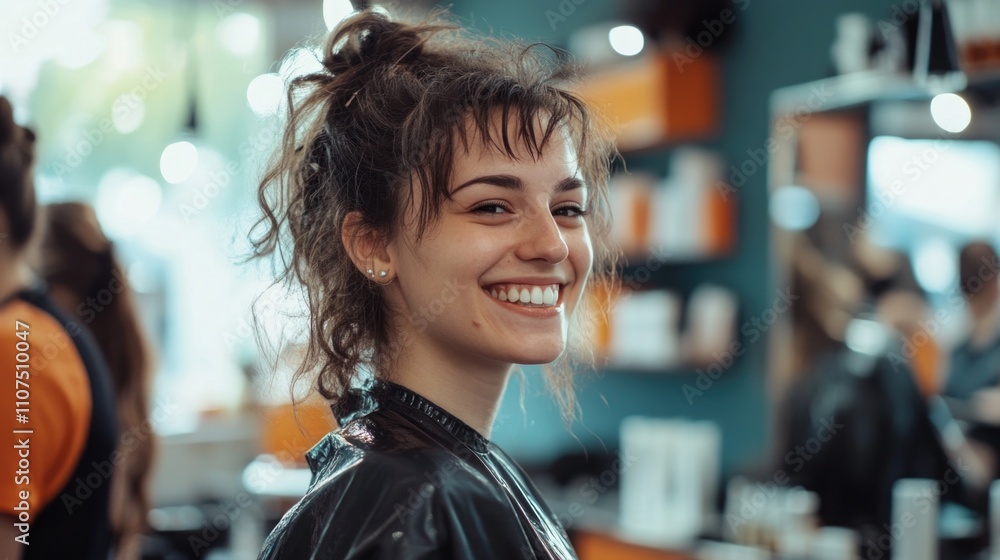 Woman smiling at hair salon Woman smiling at hair salon