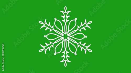 Snowflake icon, sign, symbol, shape animated on green skreen. One continuous line art drawing animation of snowflake photo