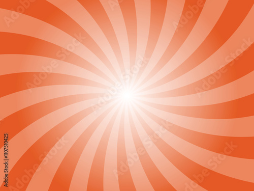 Sun ray vector orange background. Flame orange swirl radial beam sunrise or sunset light retro design illustration. Light sunburst glowing background.