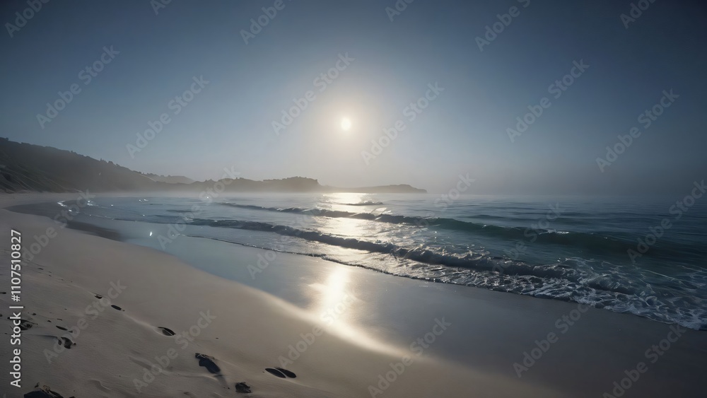 Obraz premium A calm beach with gentle waves and a clear sky