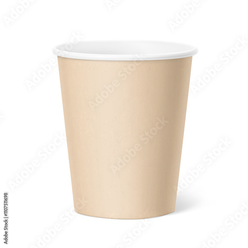 Realistic Kraft paper cup mockup with double side wall. Coffee to go, take out mug. Vector illustration isolated on white background. EPS10.
