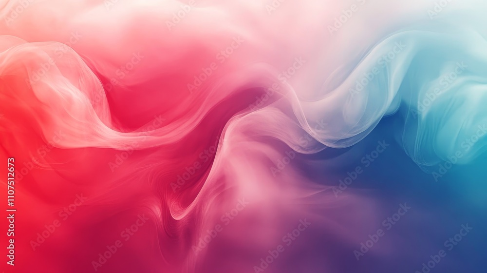 Obraz premium Abstract colorful gradient backdrop, red blue white swirl pattern, soft flowing smoke effect, modern digital art