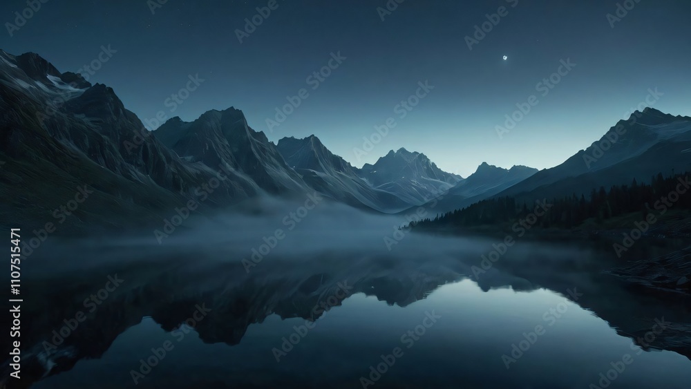 Fototapeta premium A mountain range reflected in a calm lake