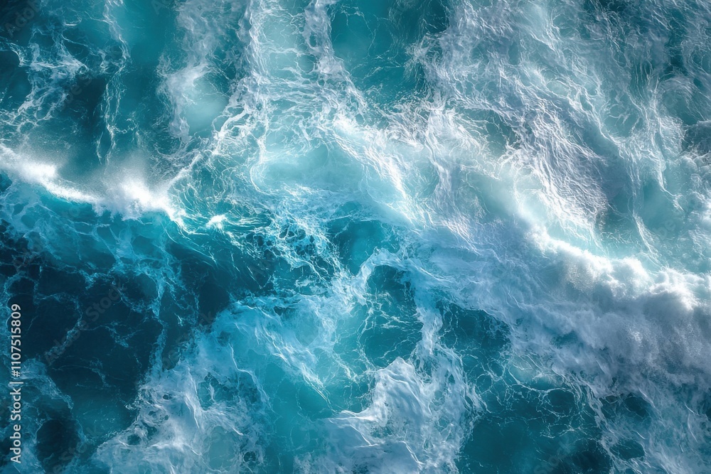 Obraz premium Bird's eye view of blue ocean waves. Scenic landscape