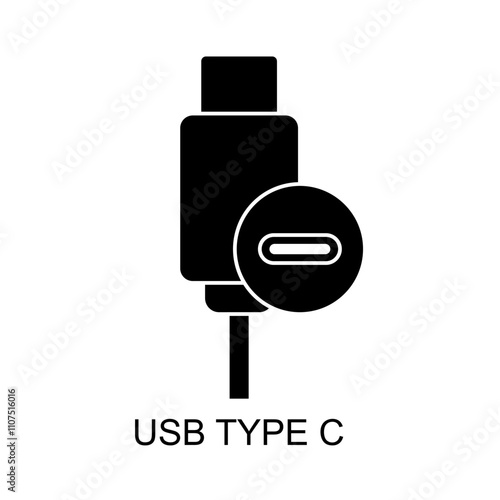 usb type c icon, icon flat style pictogram for ui or ux mobile app, design sign logo symbol vector illustration, isolated on white editable