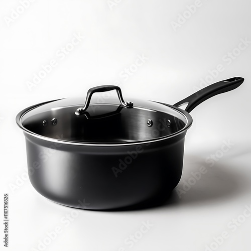Saucepan kitchen instruments tools dark selver or black metal body color transparent or white background  image
