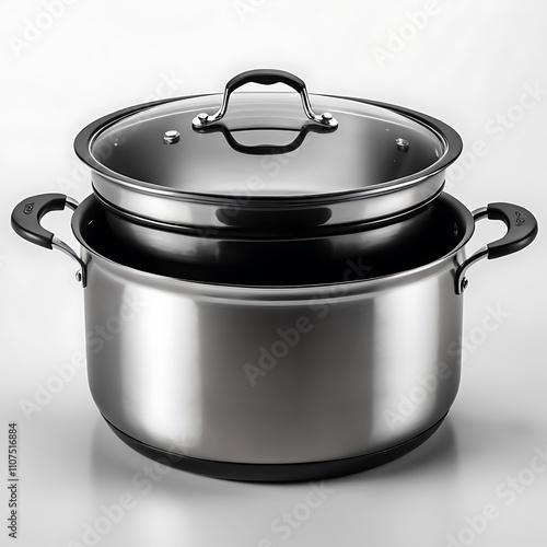 Saucepan kitchen instruments tools dark selver or black metal body color transparent or white background  image