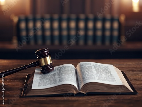 Wallpaper Mural Labor law and justice cocept. Open law book with gavel on wooden table, symbolizing justice and legal matters. Torontodigital.ca