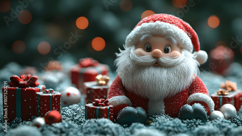 Christmas Santa Claus with Red Wrapped Presents and Festive Cheer