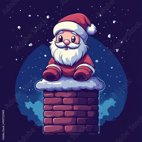 Santa resting sitting on top of chimney. Holiday Christmas mood. photo