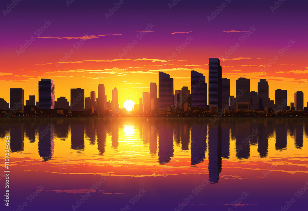 Fototapeta premium Sunset Over the Modern Metropolis