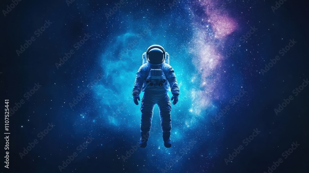 Fototapeta premium Astronaut Floating in a Vibrant Cosmic Space Background