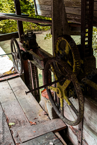 Old Water dam Shut-off Gear in the Giessenbach Gorge Bavaria Germany. photo