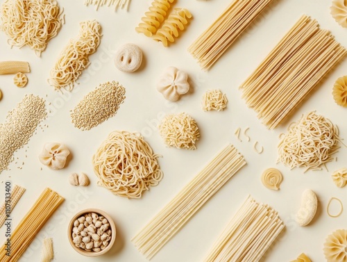 Variety of alternative noodles, showcasing natural healthy appeal photo