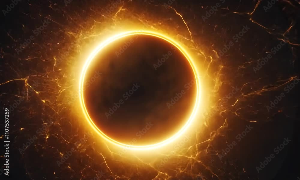 A glowing circular shape resembling a solar eclipse with radiant energy effects.