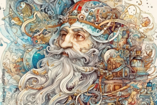 Wallpaper Mural portrait of an old man with a long gray beard and thick hair, wearing a decorated helmet or crown.   Torontodigital.ca