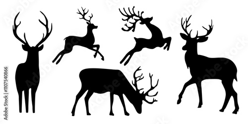 christmas reindeer silhouettes. Black silhouette