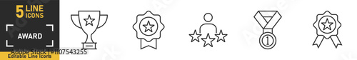 Award line icon set. Set of 5 outline icons related to award, trophies, medals and more. Vector illustration.