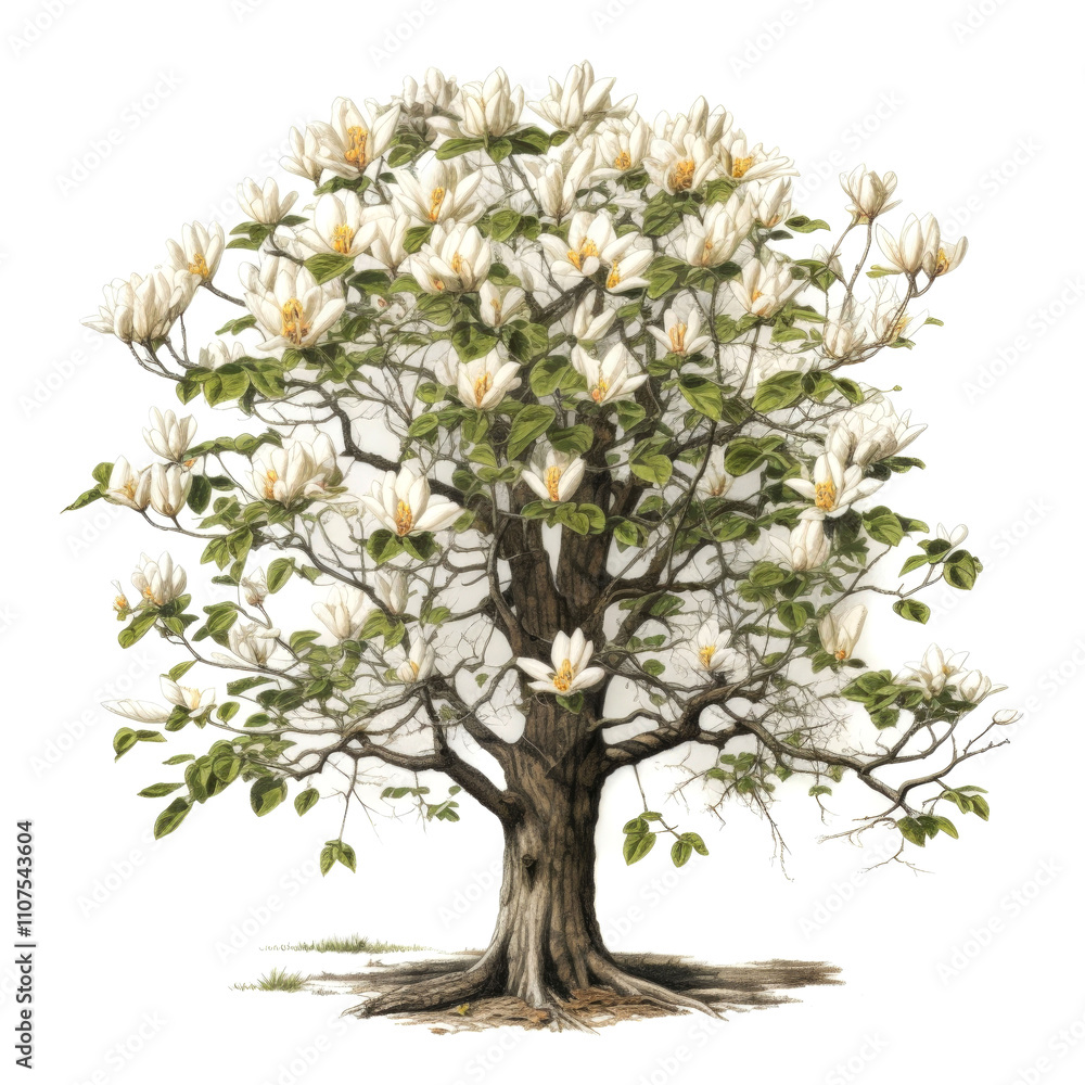 Obraz premium Blooming magnolia tree illustration.