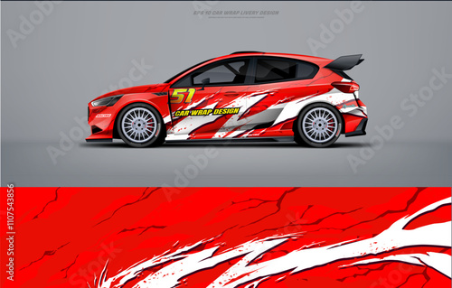 Racing Car branding mockup with racing wrap decal or livery design, Hatchback wrap design photo