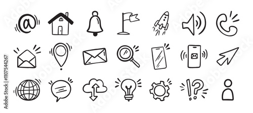 Contact doodle hand drawn icon. Isolated communication signs for business