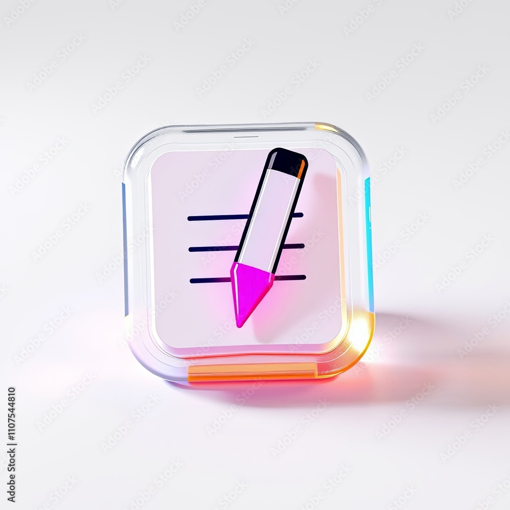 3D Whimsical Note-taking Icon with Cartoonish Shimmer for Transparent Overlays, High-Resolution Design 3D Whimsical Note-taking Icon with Cartoonish Shimmer for Transparent Overlays, High-Resolution Design