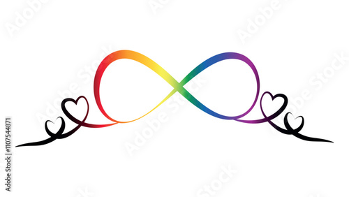 Infinity rainbow symbolwith hearts shape. infinity sign in rainbow spectrum colors. .Neurodiversity awareness and acceptance concept vector with rainbow infinity symbols. Autism awareness.	
