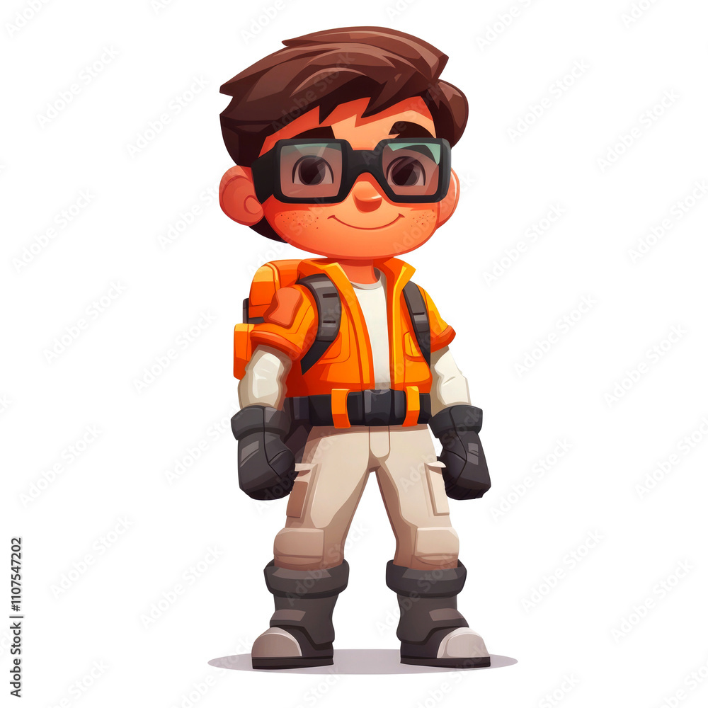 Obraz premium Cartoon boy explorer with backpack.