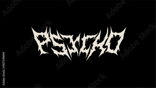 Psycho typography vector in a striking and intense dark metal font style for t-shirt print apparel, sticker, poster, logo and more