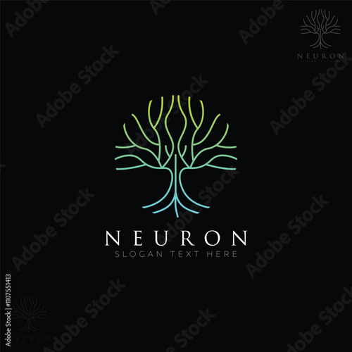 elegant Neuron Nerve Cell Logo Design Inspiration or tree. tree plant graphic illustration with neuron logo design