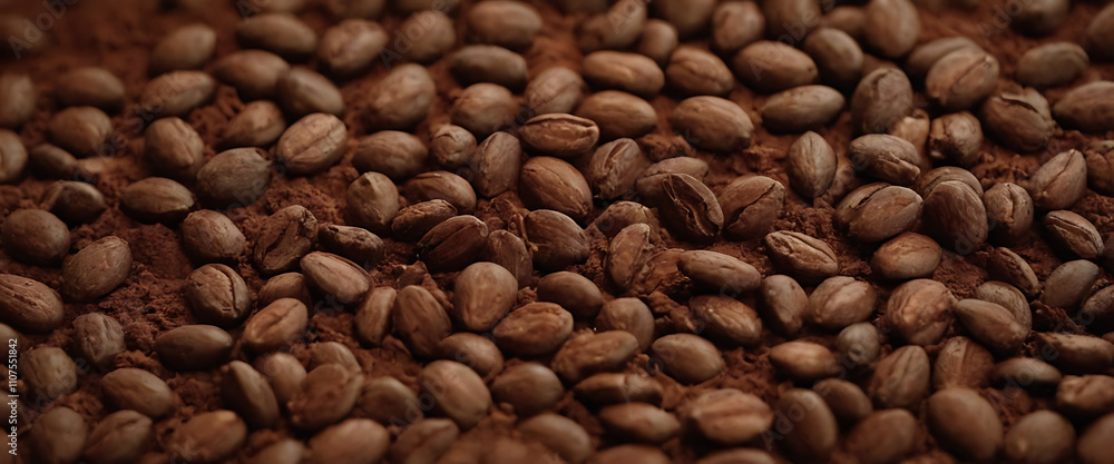 Fototapeta premium Close-up of roasted coffee beans with warm tones.