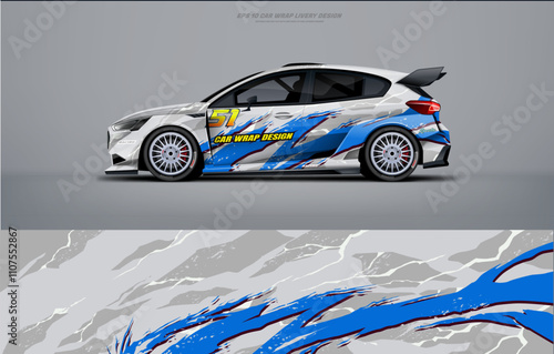 Racing Car branding mockup with racing wrap decal or livery design, Hatchback wrap design photo