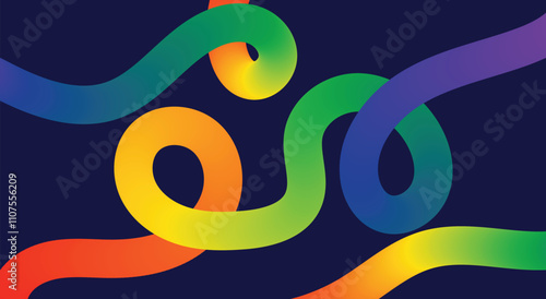 Abstract Modern Gradient Fluid Waves. Flowing Spiral Strokes Line Art 