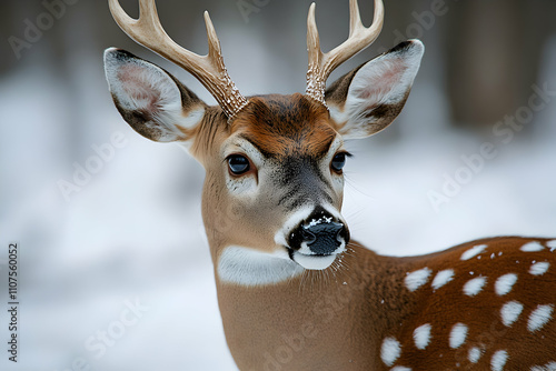 White-tailed deer in snowy winter woodland. photo