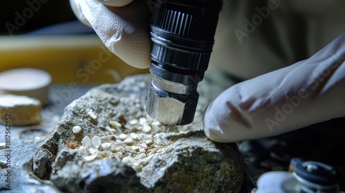Archaeologists analyzing fossilized pollen to study ancient environments and agriculture