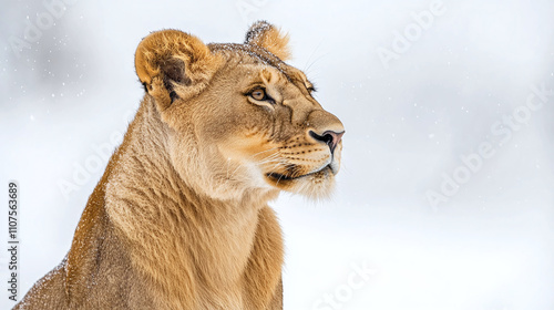 Full body lion side view portrait standing isolated on white background. wild male carnivore predator cat animal with mane, africa jungle king, danger, power, big. photo