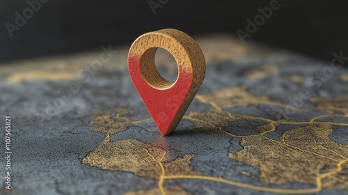 Wooden Pin Marker on Vintage Map Background for Travelers and Explorers