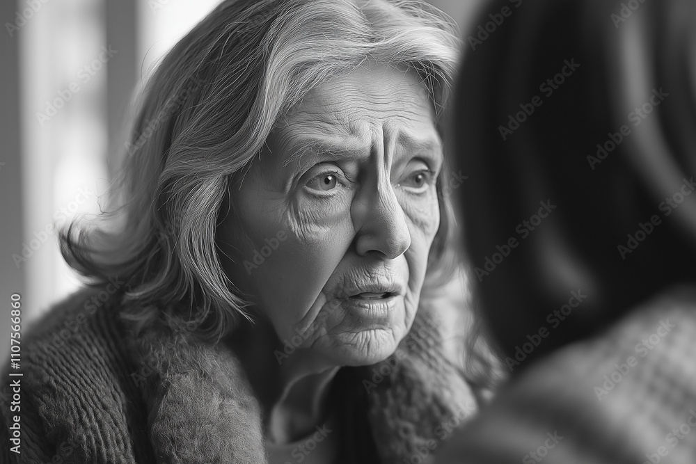 Elderly woman with natural silver hair, close-up in soft natural light, showing wrinkles and beauty marks with grace and elegance Elderly woman with natural silver hair, close-up in soft natural light, showing wrinkles and beauty marks with grace and elegance