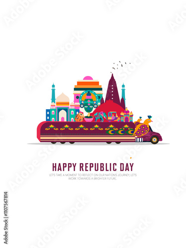 Happy Republic day creative concept. 26 January Indian Republic Day Celebration Background. Greeting card, 3d vector illustration.