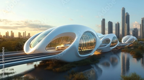 Futuristic buildings with sleek designs and advanced technology, redefining the urban landscape photo