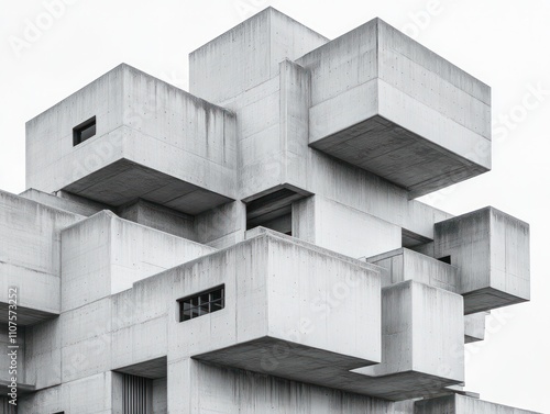 Brutalist institutional buildings with strong, geometric shapes and functional concrete forms photo