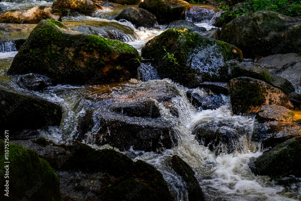Hiking along Otterbach in the Otterbach Valley in the Bavarian Forests. Germany. Hiking along Otterbach in the Otterbach Valley in the Bavarian Forests. Germany.