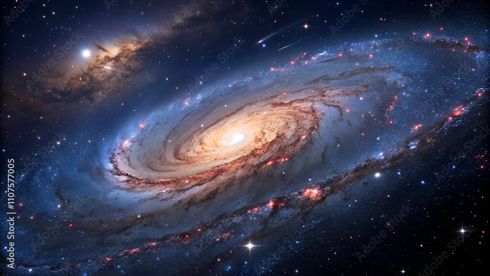 Obraz premium Galaxy Image, space, spiral, Abstract background. Traveling through star fields in space star burst light, Blue bright galaxy panorama, abstract cosmic space background, artistic 3D galaxy
